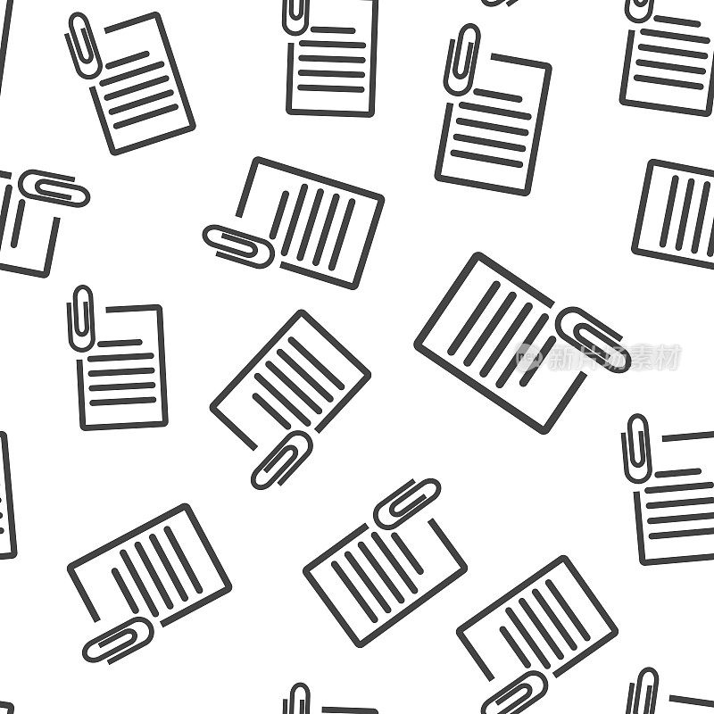 Vector document icon and paper clip. Business  document  icon seamless pattern on a white background.
